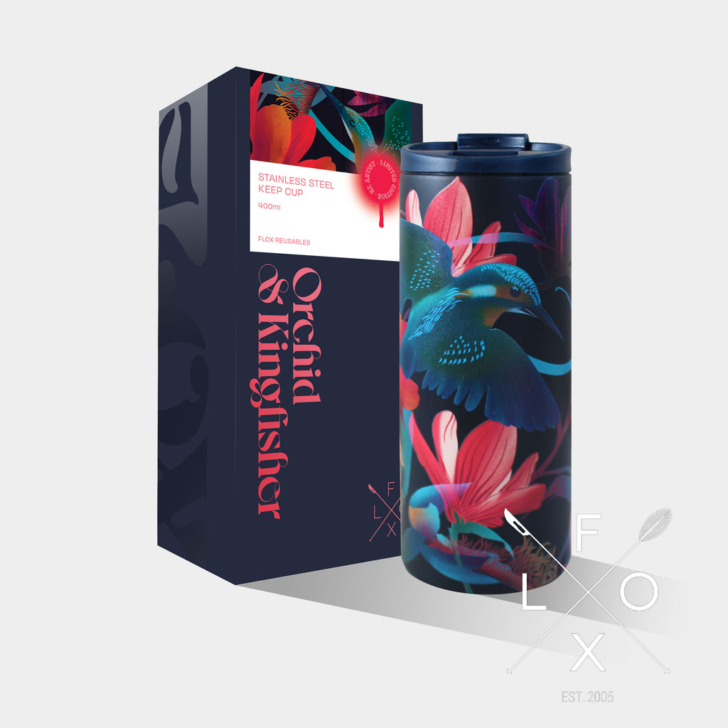 Flox | Limited Edition Stainless Steel Cup | Orchid + Kingfisher | 400ml