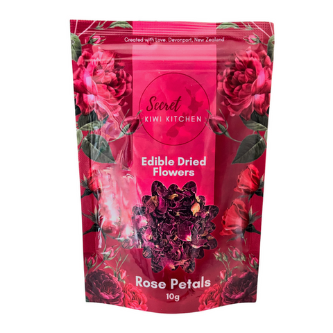 Secret Kiwi Kitchen | Edible Dried Flowers | Red Rose Petals Pouch
